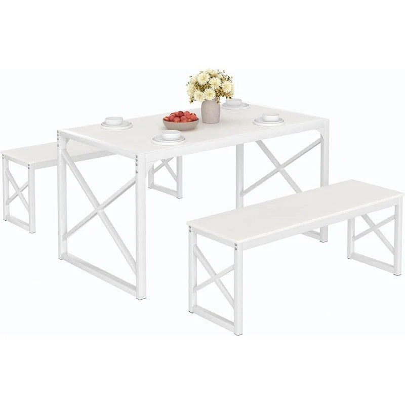 Table à manger 3 pièces VECELO avec banc, ensemble de table de salle à manger pour 4-6 personnes, table de cuisine avec 2 bancs, ensemble de table à manger