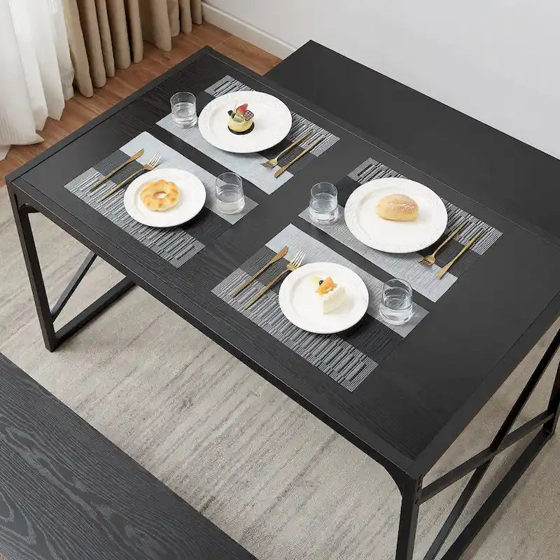 Table à manger 3 pièces VECELO avec banc, ensemble de table de salle à manger pour 4-6 personnes, table de cuisine avec 2 bancs, ensemble de table à manger