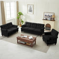 Set of 3 Chenille Sofa Set for Living Room, Button-Tufted & Nailhead Upholstery, Solid Rubberwood Legs