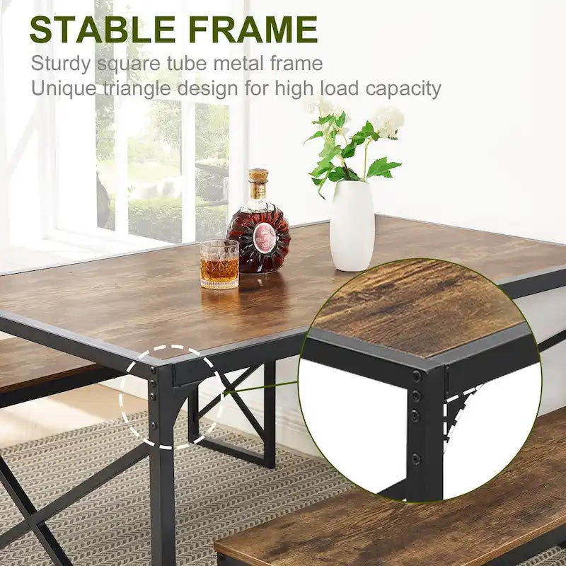 Table à manger 3 pièces VECELO avec banc, ensemble de table de salle à manger pour 4-6 personnes, table de cuisine avec 2 bancs, ensemble de table à manger