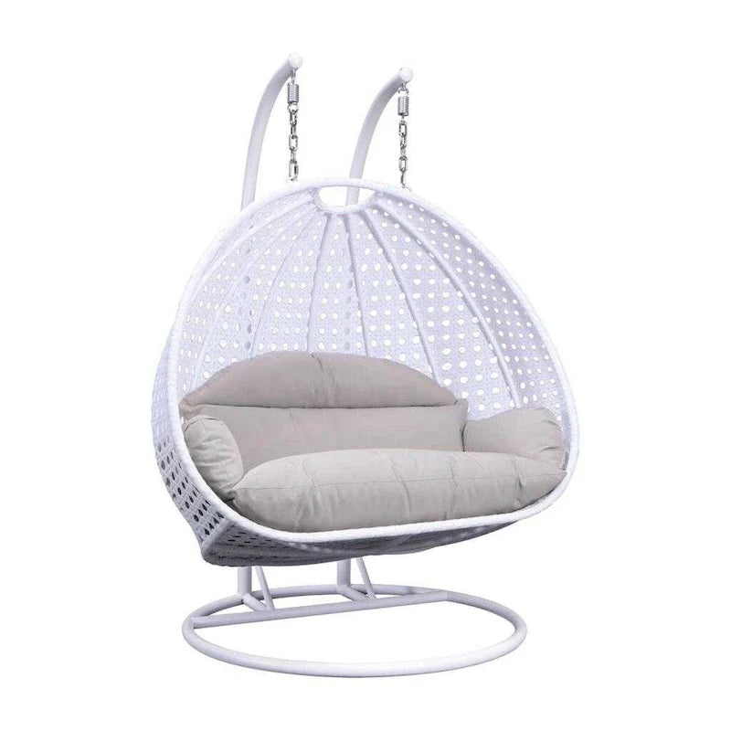 LeisureMod Fauteuil suspendu œuf 2 places avec support - Balançoire / hamac de patio en rotin osier pour extérieur/intérieur avec coussins