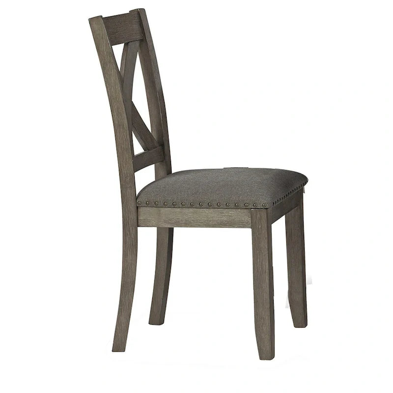 Ensemble de salle à manger 7 pièces, chaises à dossier ajouré, bois gris foncé, polyester