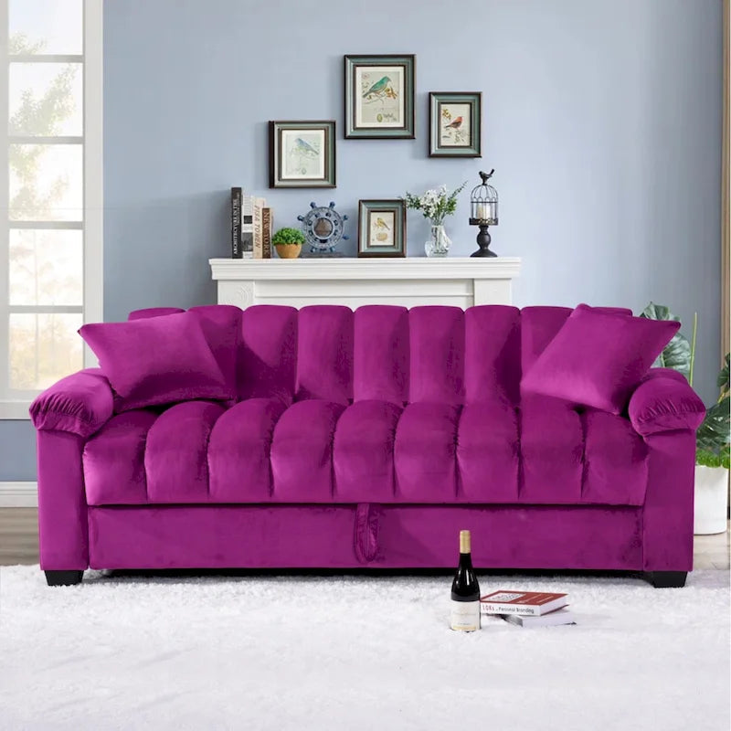 82.7 Velvet Storage Convertible Sofa Sleeper Couch with 2 Pillows