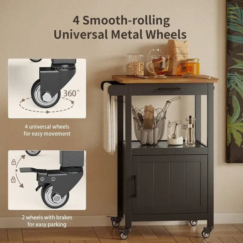 Wooden Kitchen Island Trolley Cart with Drawers
