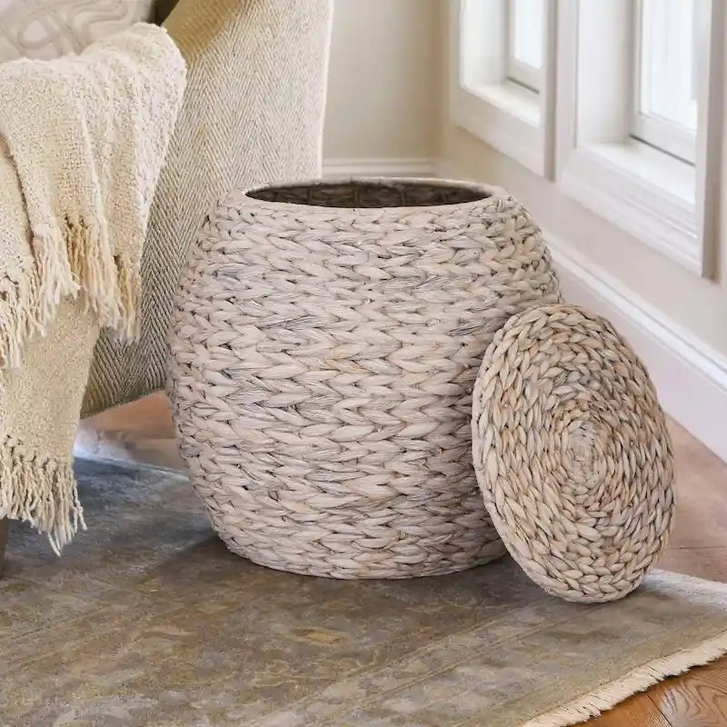Household Essentials Handwoven Barrel Wicker Storage Basket Side Table - 17.0L x 17.0W x 19.0H