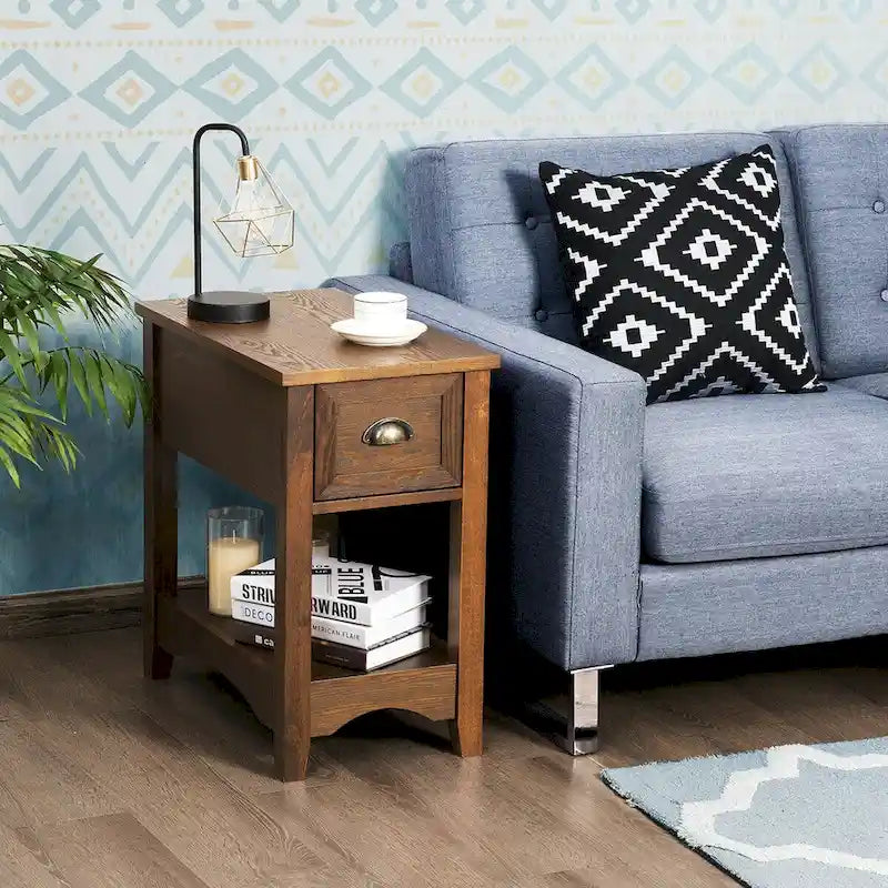 Gymax Set of 2 Contemporary Side End Table Compact Table w/ Drawer - 13  X 22  X 23  (L X W X H)