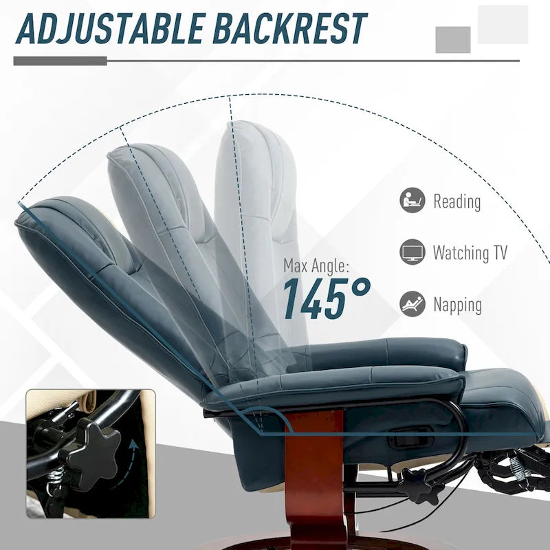 HomCom Faux Leather Adjustable Manual Swivel Base Recliner Chair with Comfortable and Relaxing Footrest