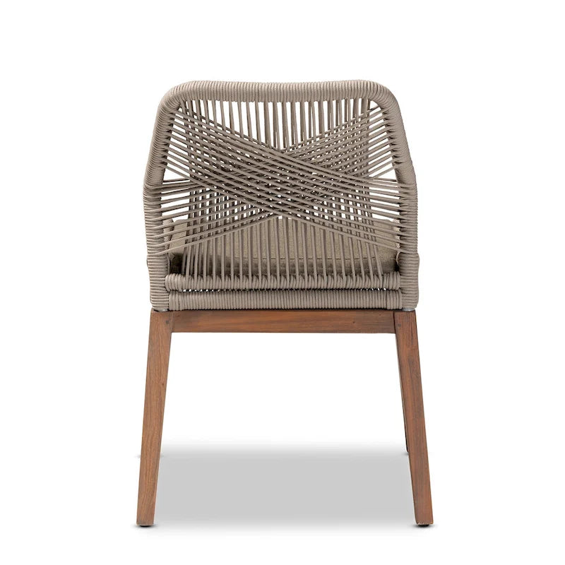 Chaise de salle à manger en acajou et corde tressée, style transitionnel moderne, grise