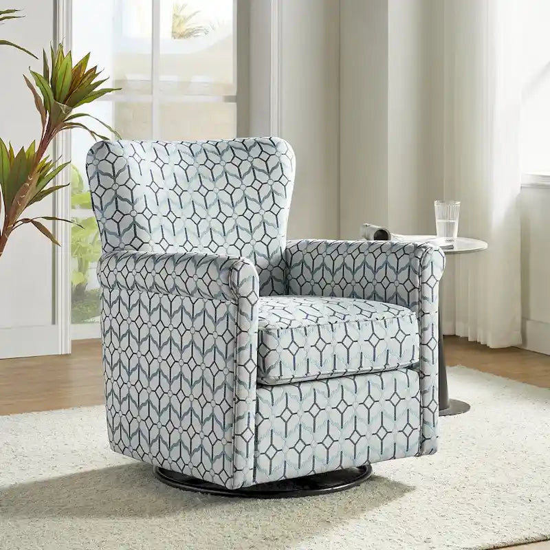 Georg Comfortable Floral Fabric Swivel Rocker Chair with Rolled Armrest by HULALA HOME