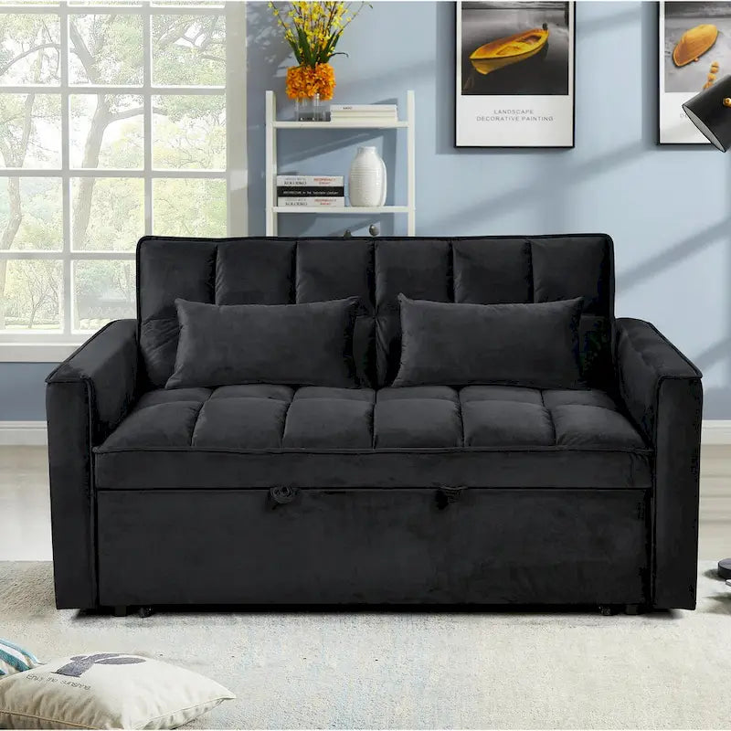 Modern Velvet Futon Loveseat with Reclining Backrest & Pockets, Seats 2 â€?Dark Gray / Light Gray / Blue / Black