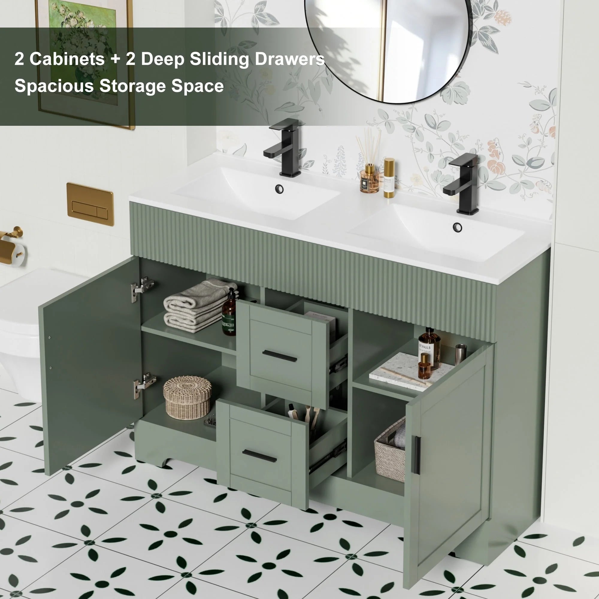 Wavy Line 30/36/48 Bathroom Vanity Set with Sink & Faucet
