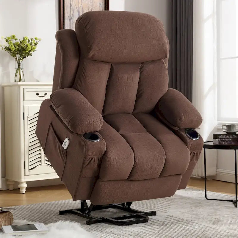 Grey Power Lift Recliner with Heated Massage, USB Charging, Remote Control, and Convenient Side Pockets for Seniors