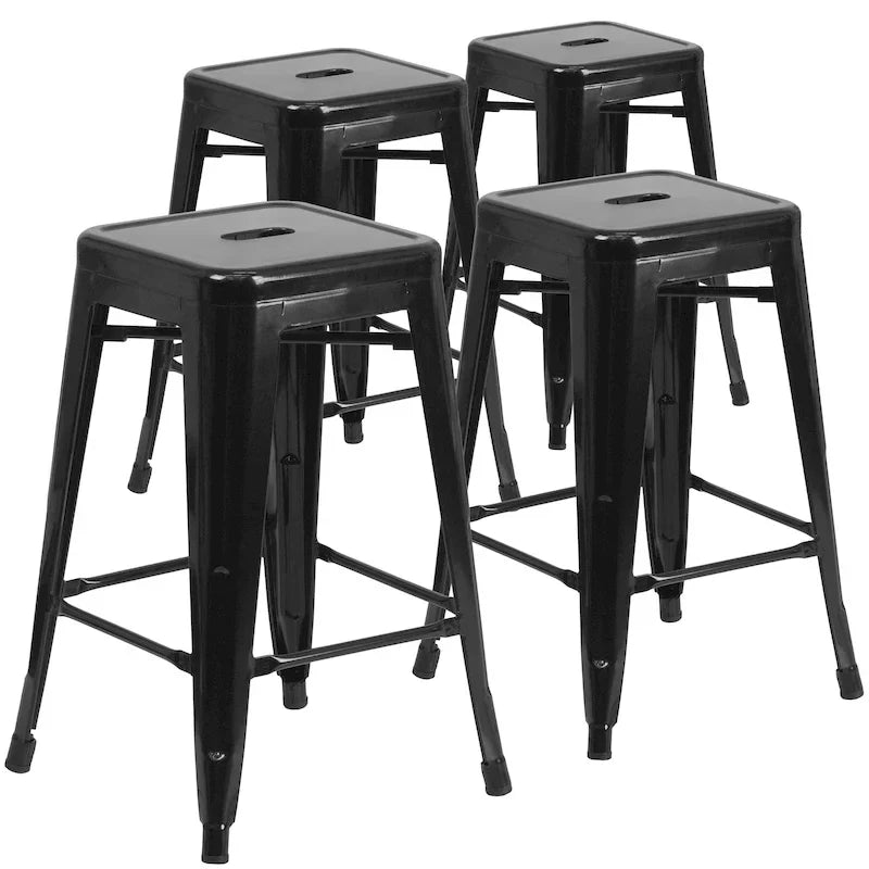 4 Pack 24 H Backless Metal Indoor-Outdoor Counter Height Stool w/Square Seat