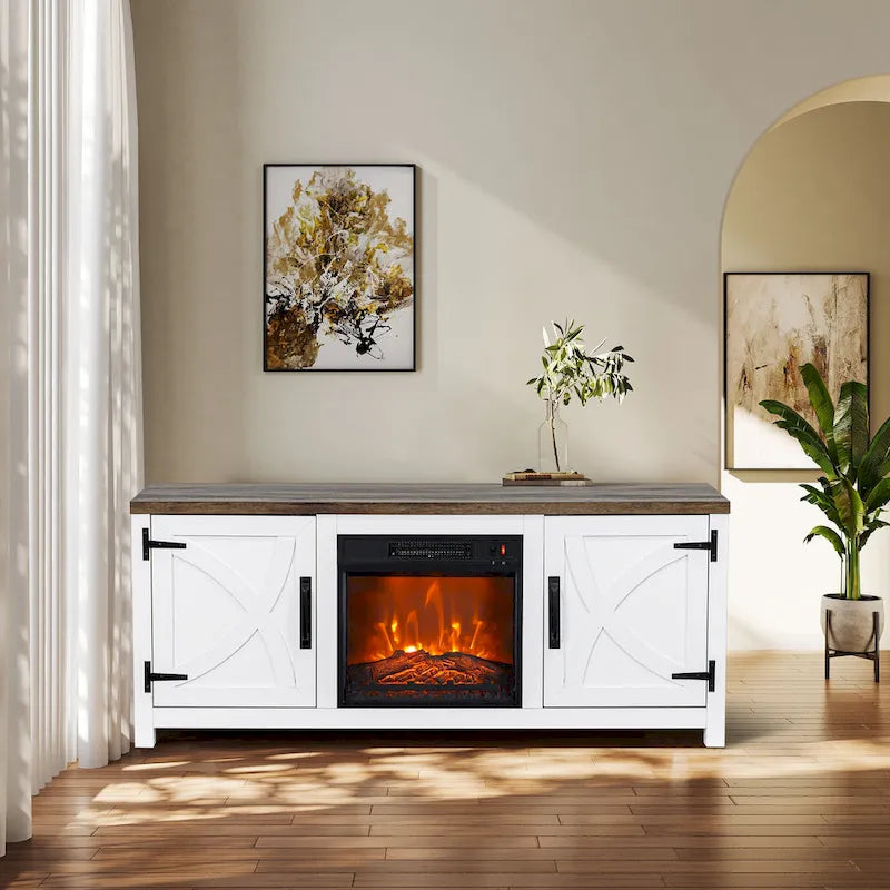 58 Farmhouse Electric Fireplace TV Stands Console Table for TV's up to 65