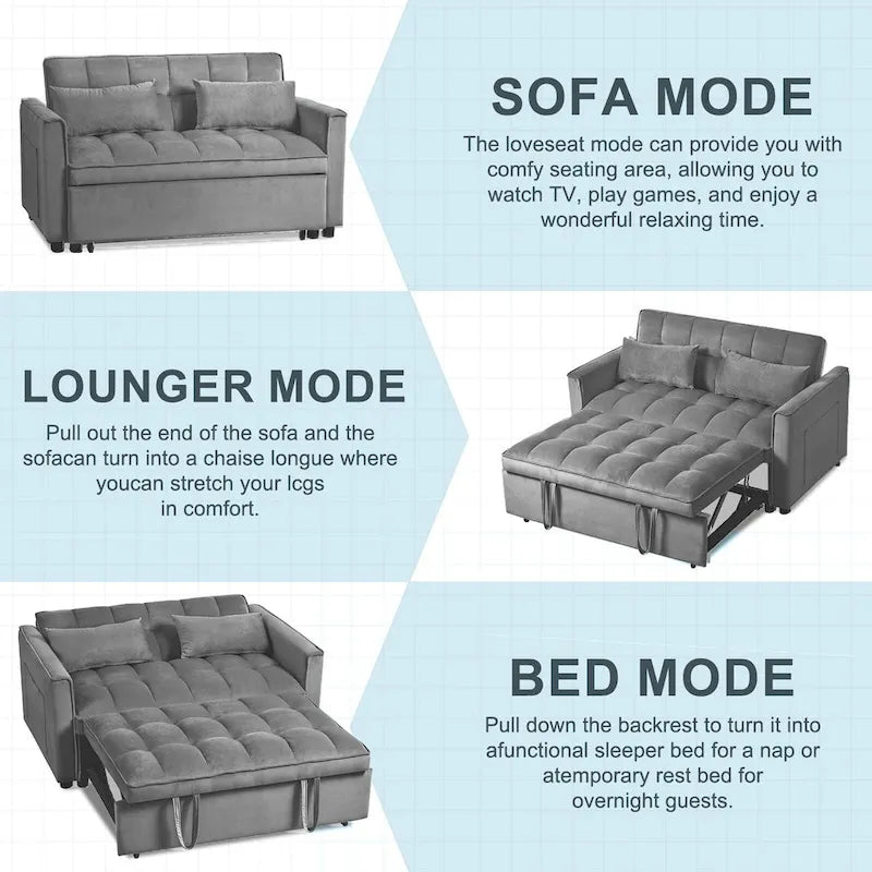 Modern Velvet Futon Loveseat with Reclining Backrest & Pockets, Seats 2 â€?Dark Gray / Light Gray / Blue / Black