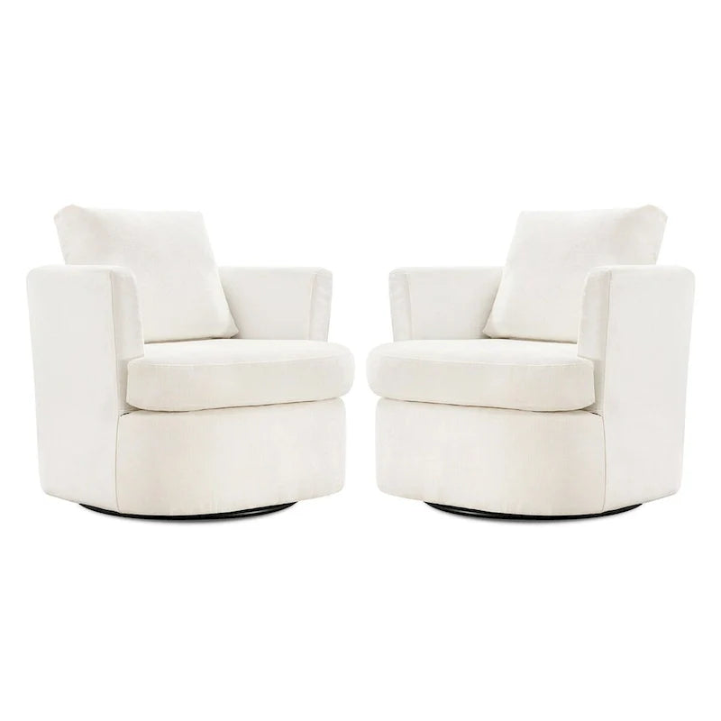 Modern Chenille Upholstered Swivel Accent Barrel Chair Set Modern Swivel Armchair for Living Room