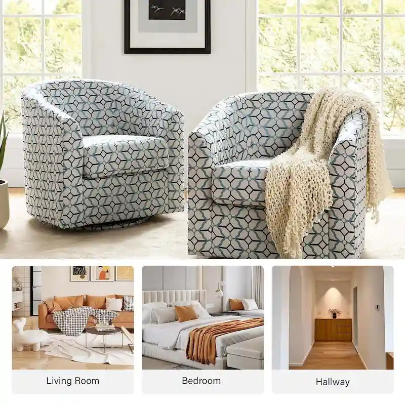Cuenca Modern Upholstered Barrel Chair with Swivel Base