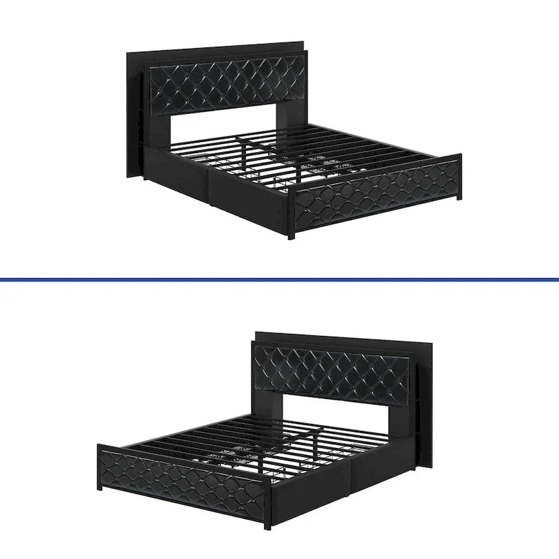 Moasis Queen Size PU Bed Frame LED Upholstered Platform Bed Frame