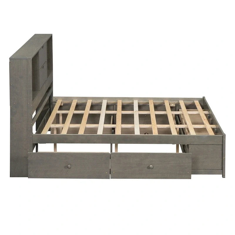 King Size Platform Bed with Storage Headboard and 8 Drawers