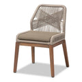 Chaise de salle à manger en acajou et corde tressée, style transitionnel moderne, grise