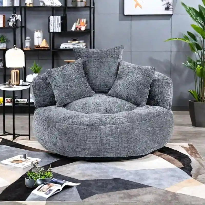 Chenille High Back Lazy Sofa with 3 Pillows and Oversized Bean Bag Chair