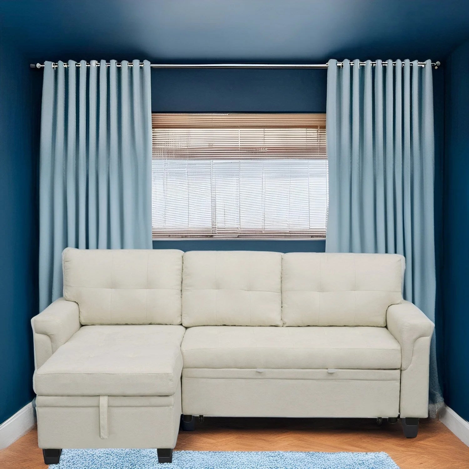 Reversible Sectional Sofa with Pull-Out Sleeper Bed, Hidden Storage Chaise, Durable Legs,