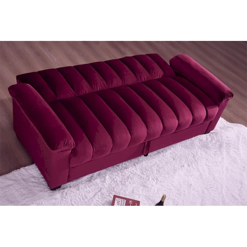 82.7 Velvet Storage Convertible Sofa Sleeper Couch with 2 Pillows
