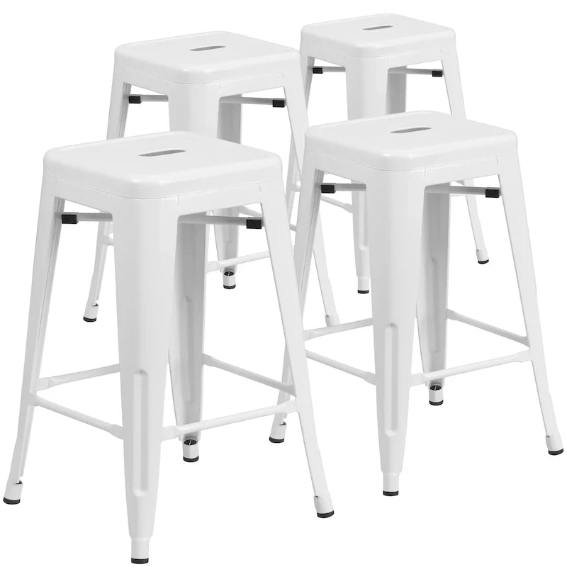 4 Pack 24 H Backless Metal Indoor-Outdoor Counter Height Stool w/Square Seat