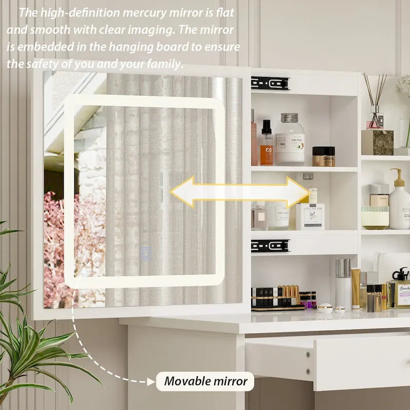 White Makeup Vanity Set with LED Mirror and Stool - 39.4 Wide