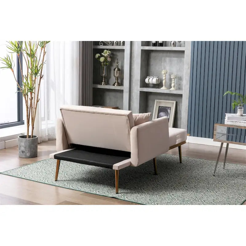 Velvet Upholstered Tufted Living Room Sleeper Sofa Chair With Rose Golden feet