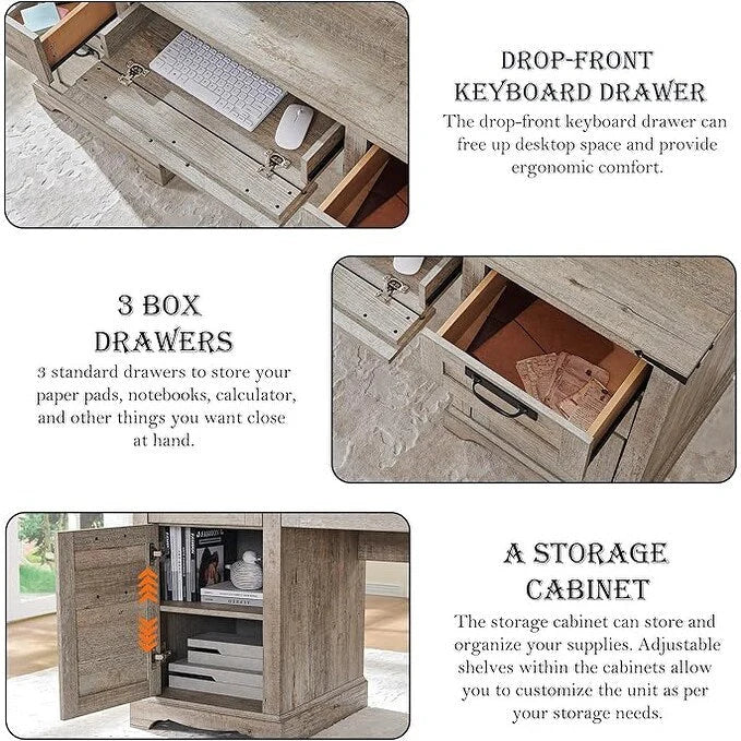 Bureau de direction de ferme de 60 po, Bureau d'ordinateur de maison en bois