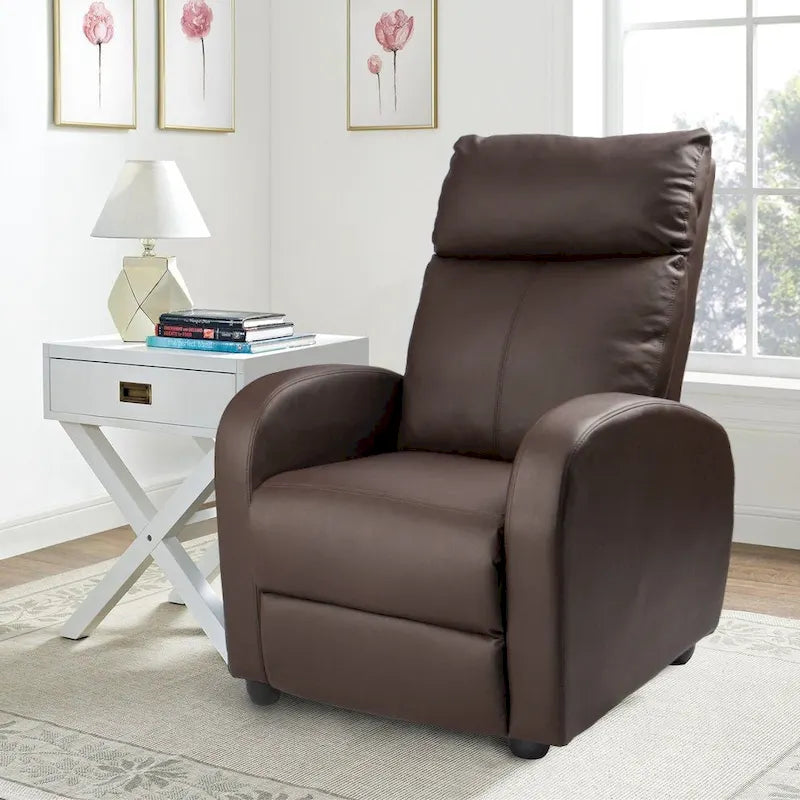 PU Leather Push-Back Recliner Chair, Brown / Black / Grey / Khaki / Red / Beige, Single