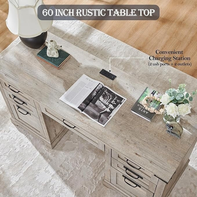 Bureau de direction de ferme de 60 po, Bureau d'ordinateur de maison en bois