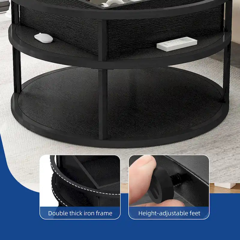 Moasis Farmhouse Lift Top Round Coffee Table with Hidden Storage and Shelf