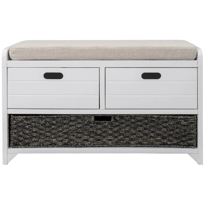 Wood Storage Bench with 2 Woven Baskets by Harper&Bright Designs