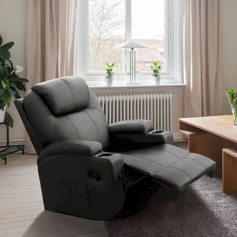 Massage Recliner Chair Swivel Heating Faux Leather Living Room Chair