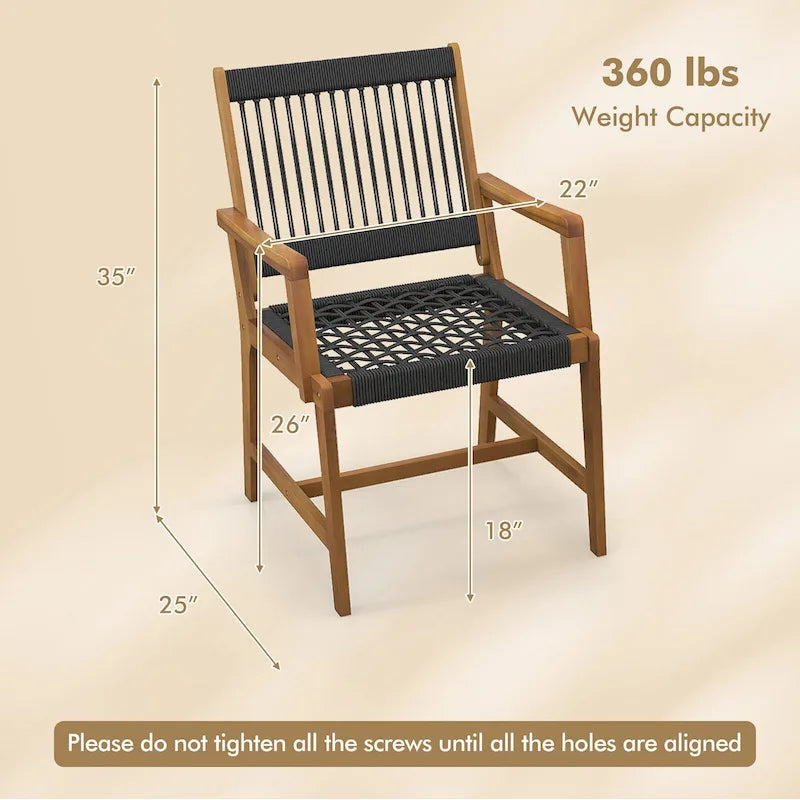 Gymax Patio 4PCS Acacia Wood Dining Chairs All-Weather Rope Woven