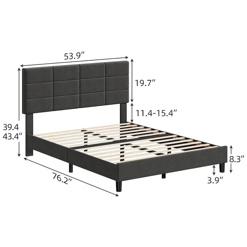 Linen Upholstered Bed Frame with Wooden Slats Support