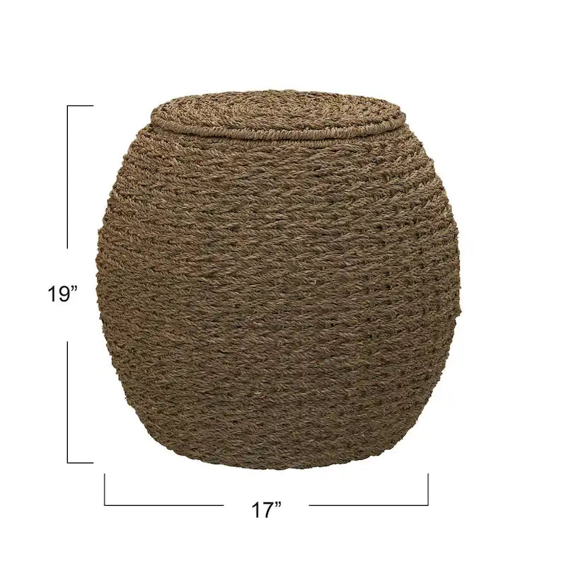 Household Essentials Handwoven Barrel Wicker Storage Basket Side Table - 17.0L x 17.0W x 19.0H