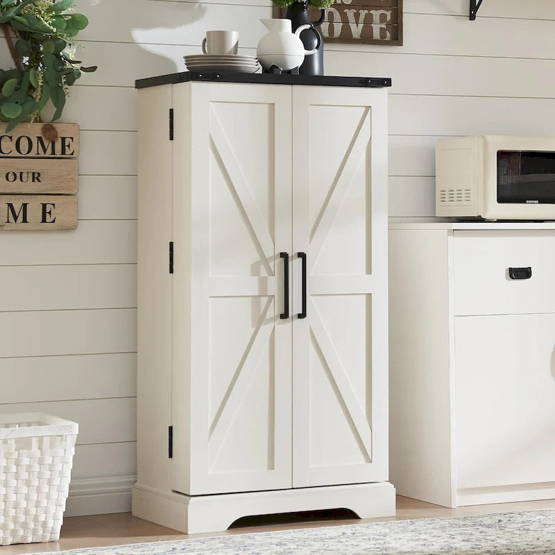 47 Farmhouse Kitchen Pantry, Storage Cabinet with Barn Doors - N/A