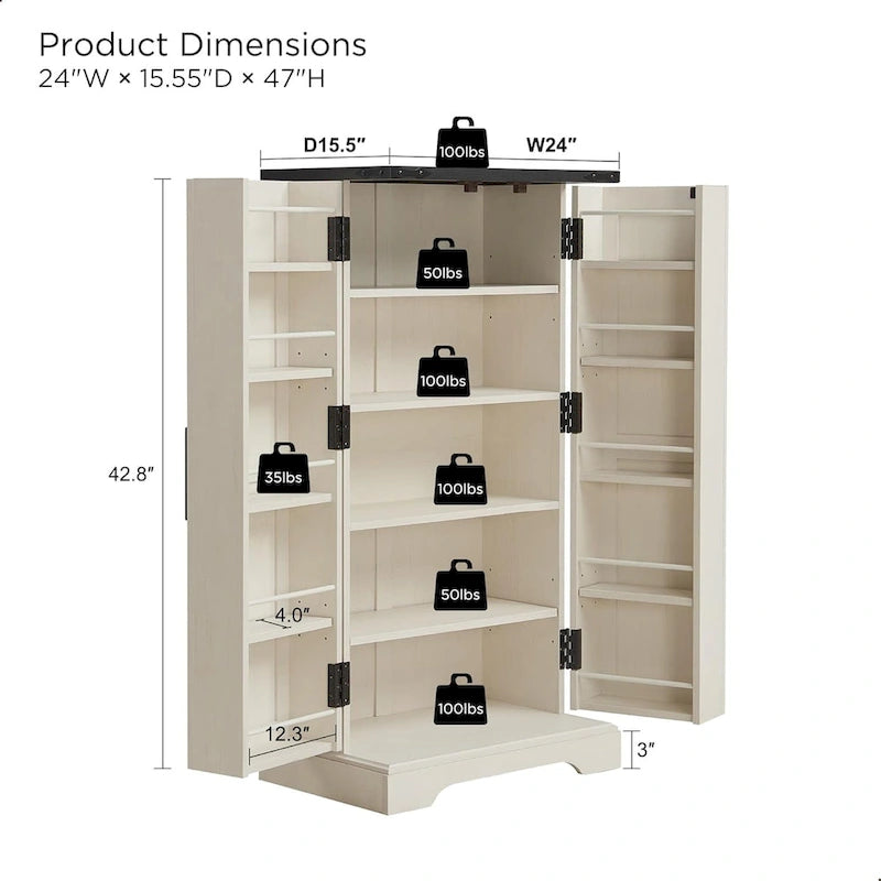 47 Farmhouse Kitchen Pantry, Storage Cabinet with Barn Doors - N/A
