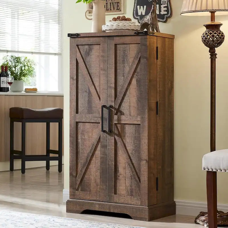 47 Farmhouse Kitchen Pantry, Storage Cabinet with Barn Doors - N/A