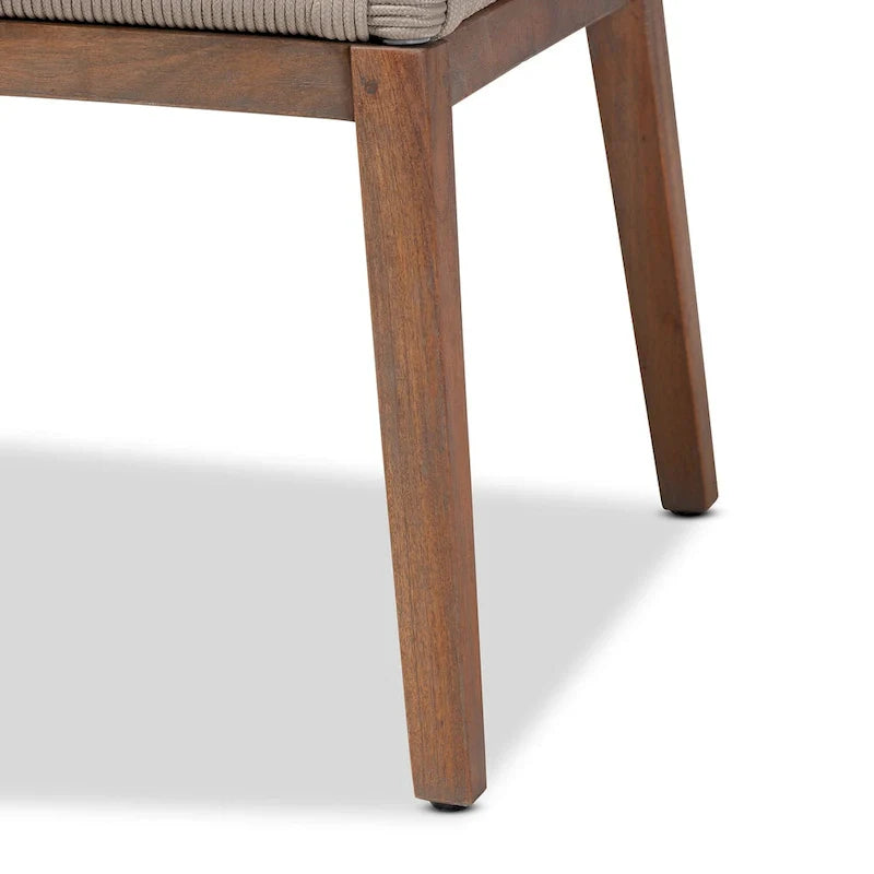 Chaise de salle à manger en acajou et corde tressée, style transitionnel moderne, grise