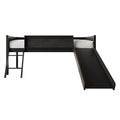 Lit mezzanine bas classique double CraftPorch avec tableau noir, toboggan et échelle