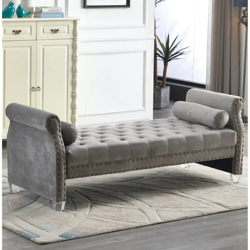 Stefania 71-inch Rolled Arm Oversized Velvet Tufted Upholstered Bench