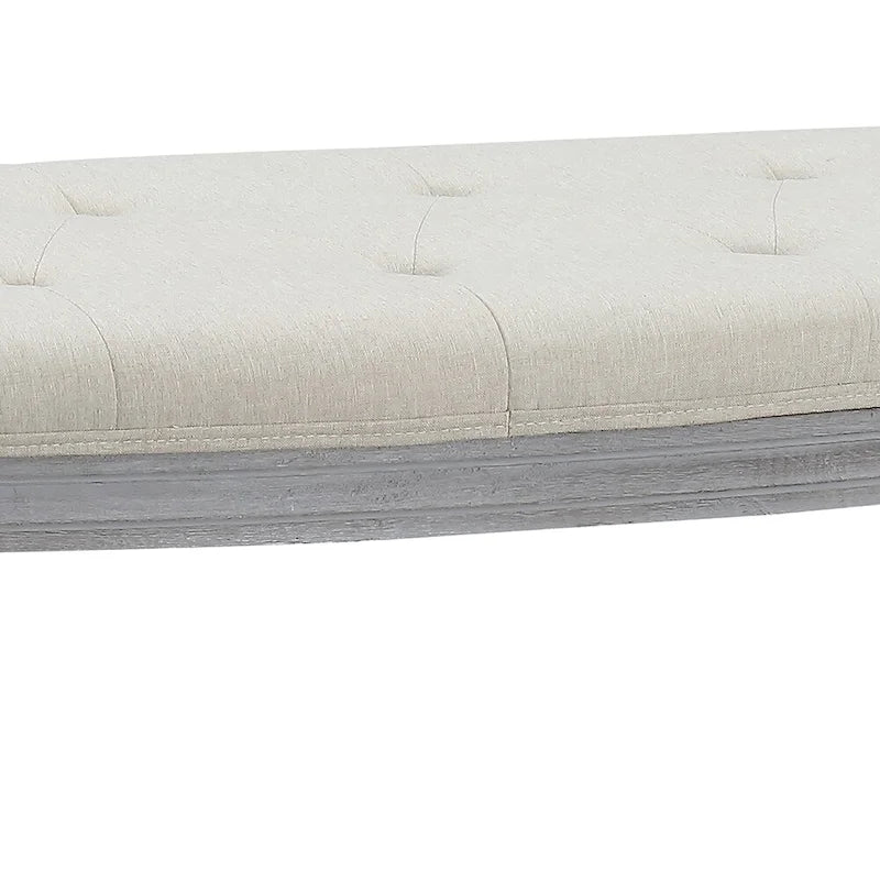 Beige Tufted Upholstered Bench with Wood Legs - 55W x 20H