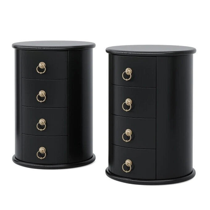 No Assembly Solid Wood End Table, Vintage Round Side Drawers Table