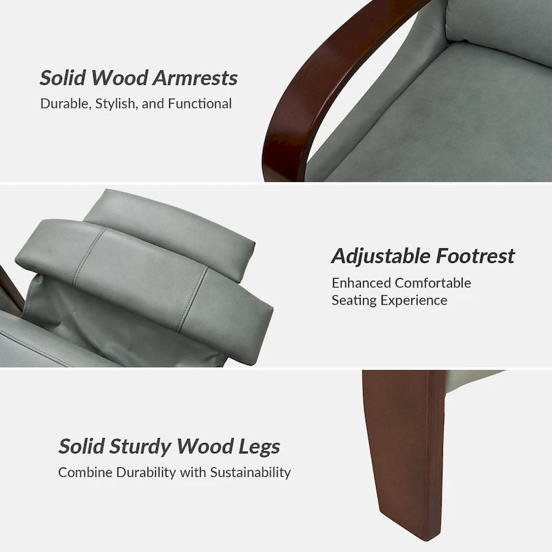 Alex Mid-century Modern Cigar Genuine Leather Manual Recliner with Wooden Curved Arms