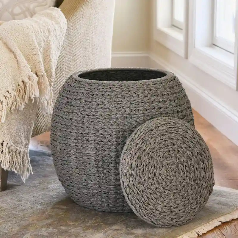 Household Essentials Handwoven Barrel Wicker Storage Basket Side Table - 17.0L x 17.0W x 19.0H