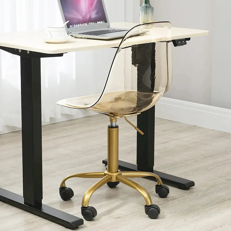 Chaise de bureau à roulettes sans accoudoirs, réglable en hauteur, en acrylique pivotant
